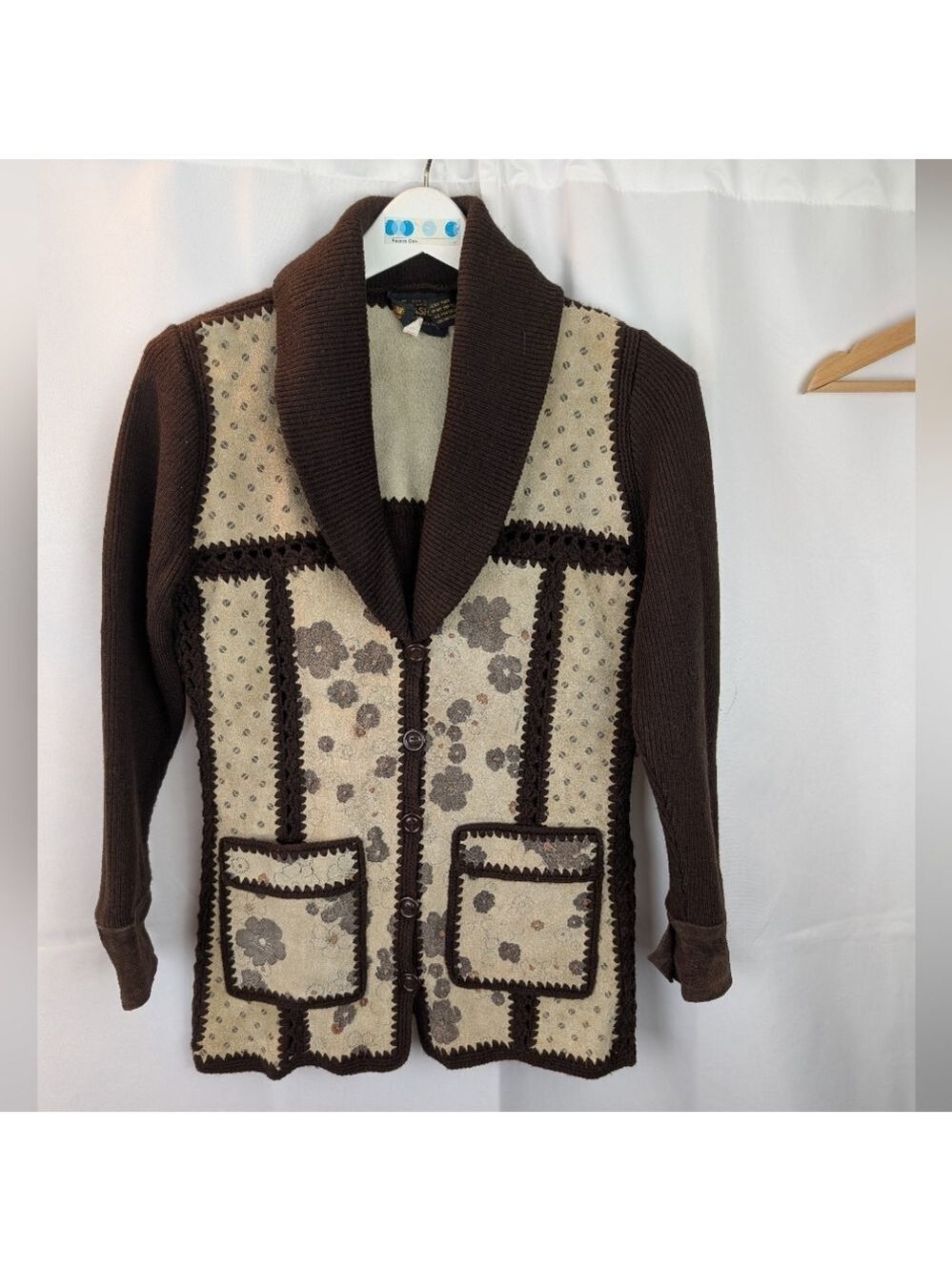 Vintage High Fashion Leather Floral Western Knit Woman S in VGUC Jacket Boho